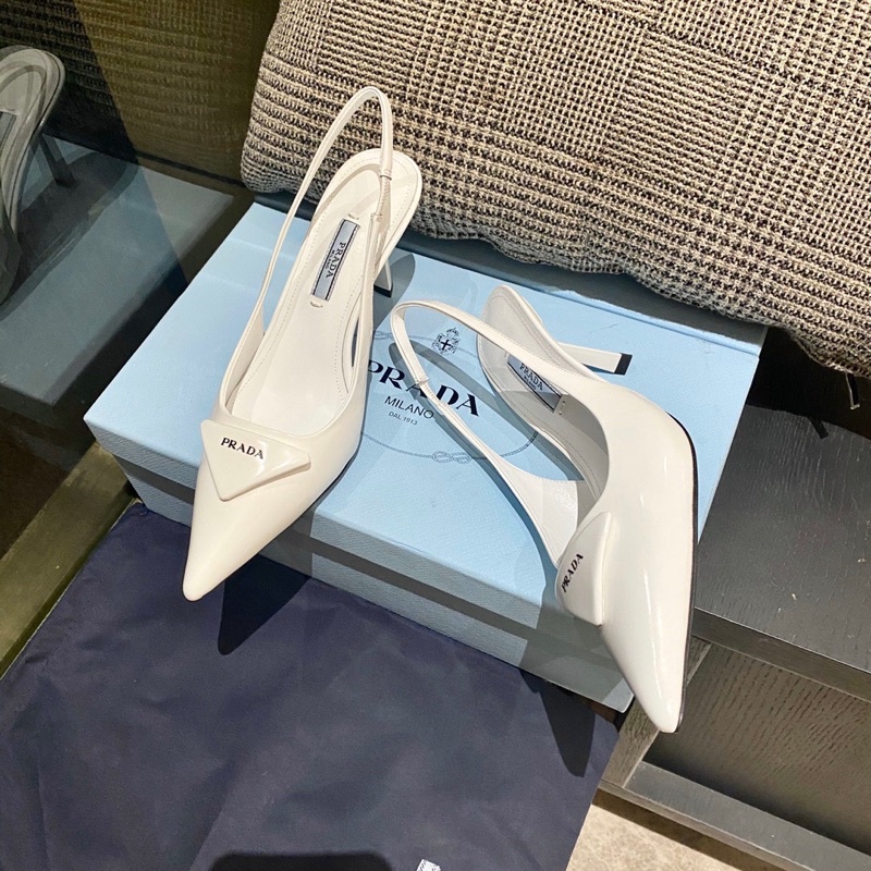 Giày cao gót mũi nhọn quai hậu thương hiệu Prada da thật cao cấp