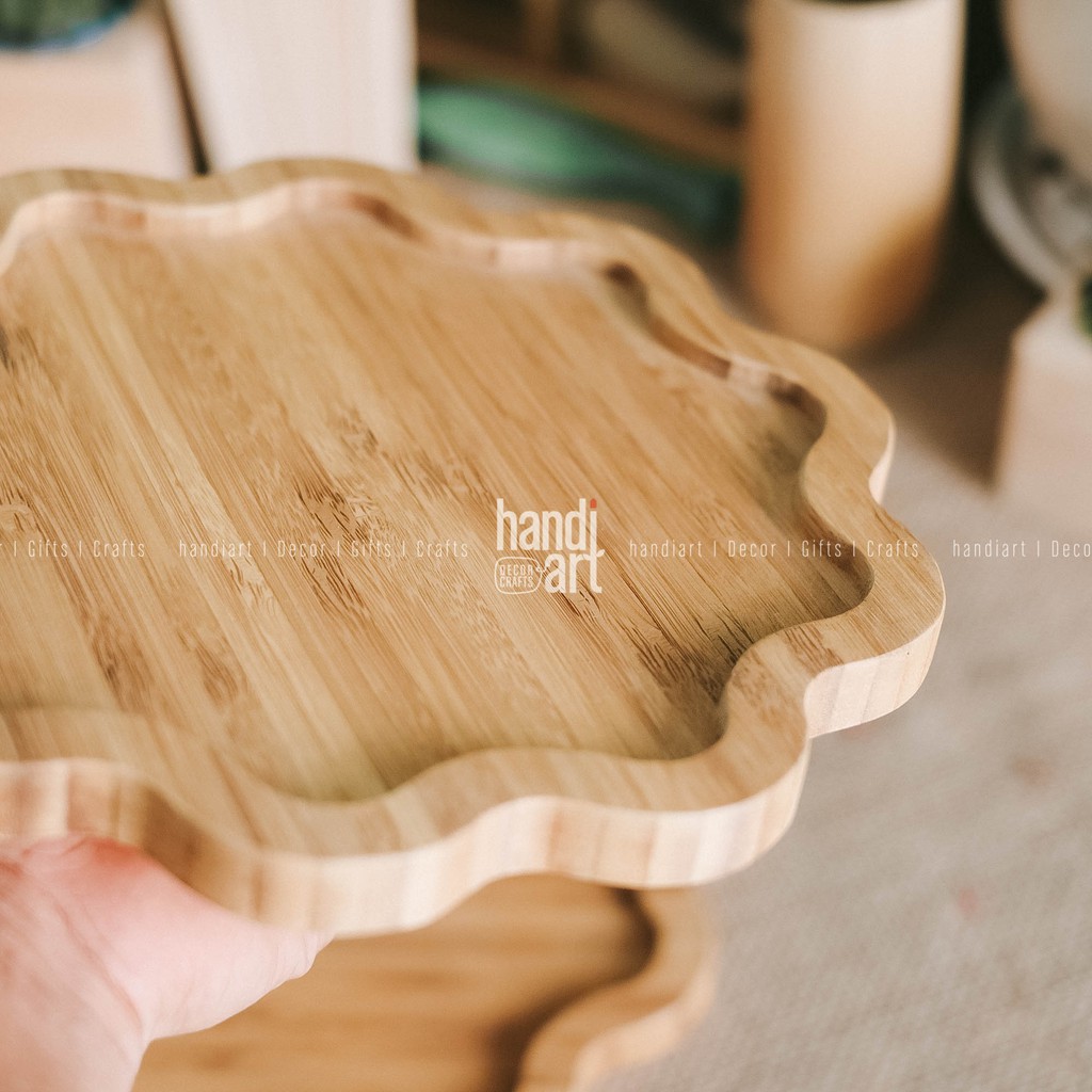 Khay gỗ tre hình bông hoa - Khay gỗ tre đựng thức ăn- bamboo wooden tray