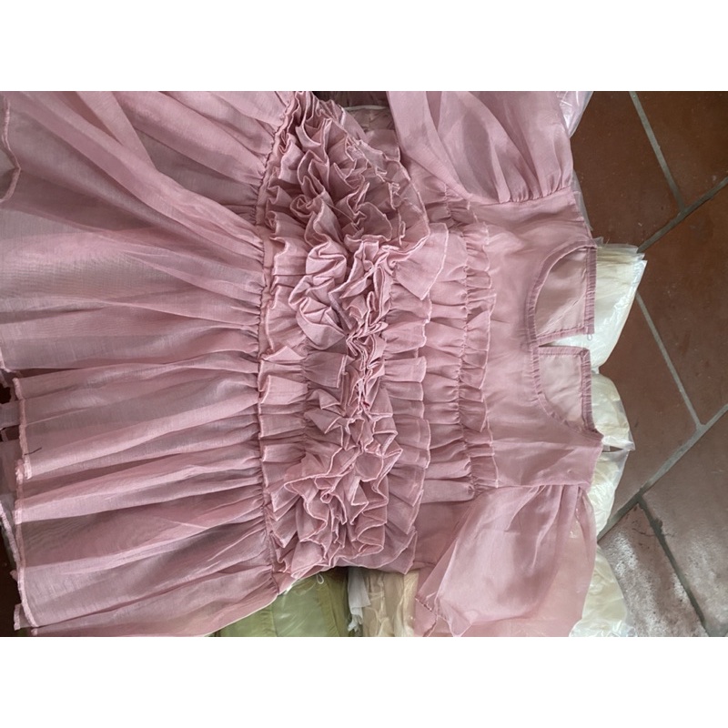 Áo Tơ Xếp Bèo Eo dáng babydoll -tay bồng tiểu thư m136