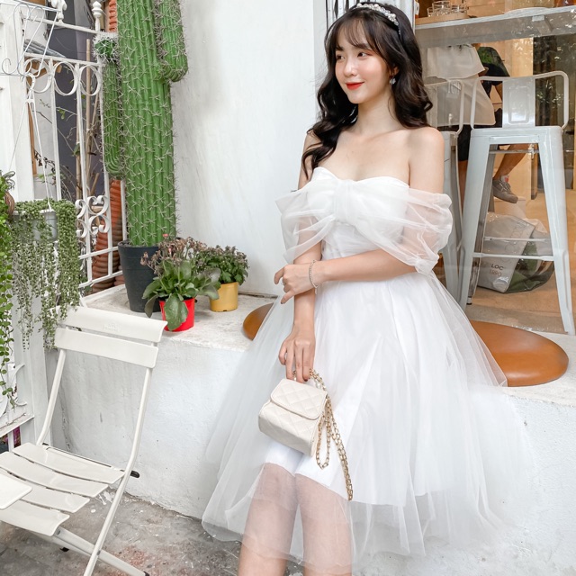 [Mã FAGREEN245 giảm 10% tối đa 30K đơn 99K] Đầm voan trễ vai TH