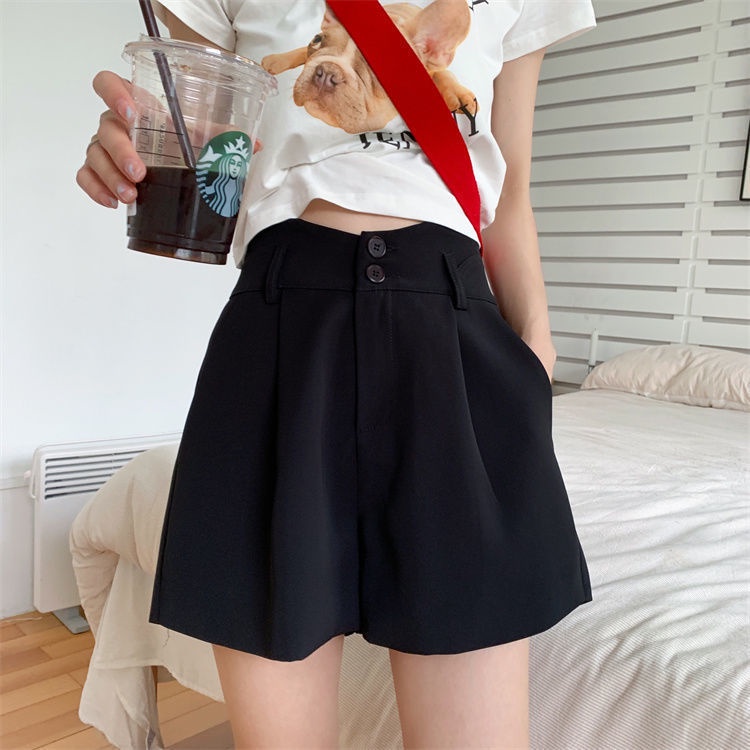 Quần short nữ cạp cao ống rộng ZENA 2 khuy vải tuyết mưa đẹp Q145