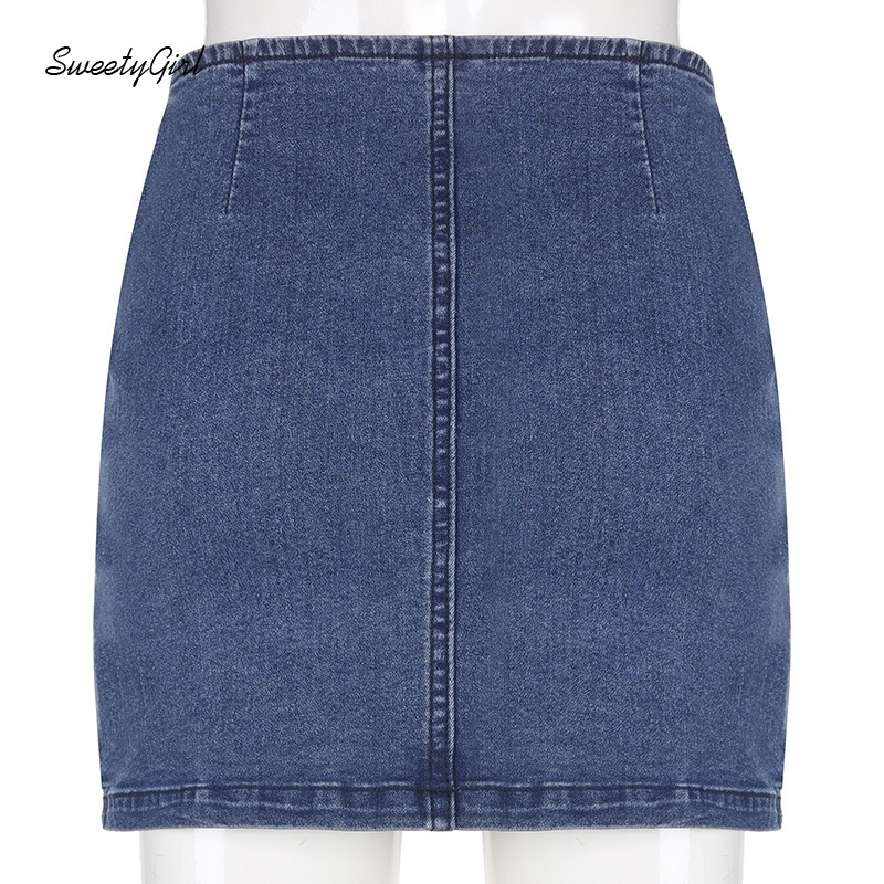 Chân váy jean Lưng Cao Màu Trơn Phối Dây Kéo Phong Cách Thời Trang Đường Phố Dành Cho Nữ 2022