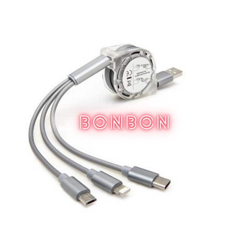 Cáp Sạc Đa Năng, Bộ Sạc Dây Cáp Sạc Nhanh 3 Trong 1 Chuẩn Kết Nối Micro USB,Type C,Lightning Cho Điện Thoại