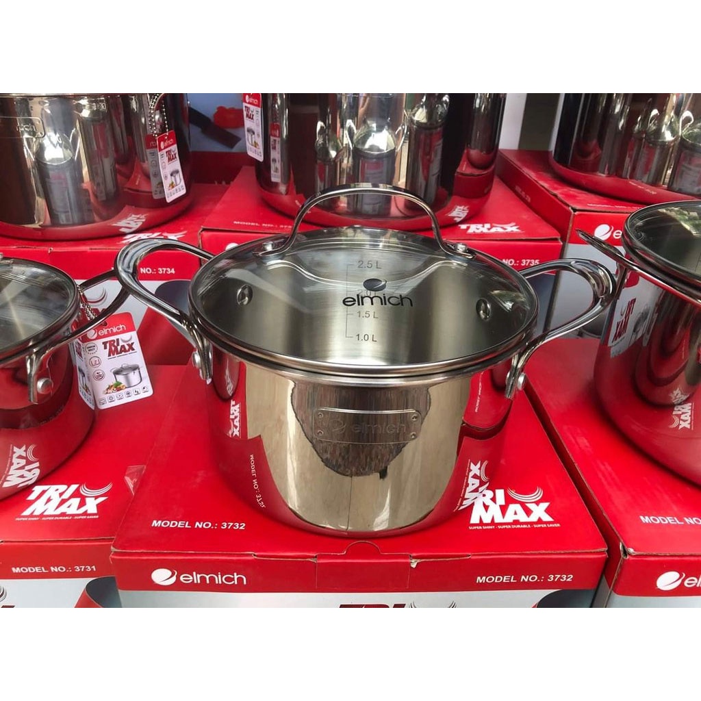 Nồi inox cao cấp 3 lớp đáy liền Elmich Trimax EL- 3731-3732-3733-3734-3735-3736 size 16cm-18cm-20cm-24cm-26cm-28cm