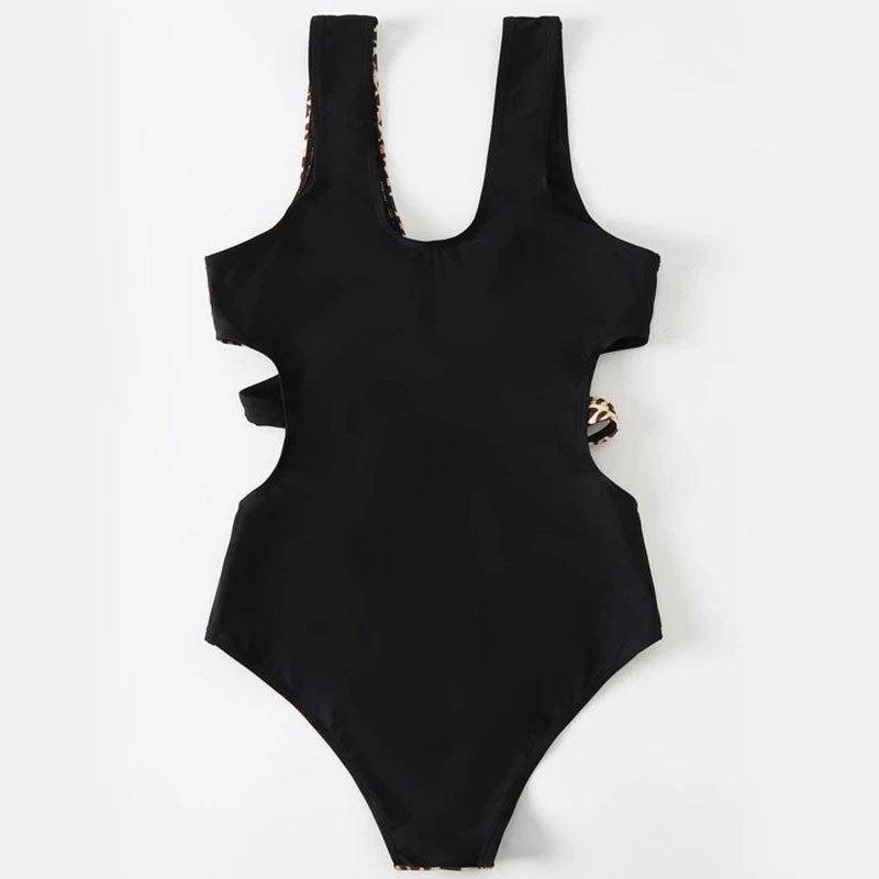 [Hot Hot Hot]  Đồ bơi bikini liền thân beo phối đen dáng Châu Âu (hình thật )