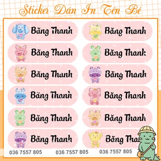 Nhãn Dán In Tên Bé - 96 nhãn dán - thiết kế theo yêu cầu - mẫu 12 hình - Tem dán - Sticker dán đồ dùng học tập cho bé