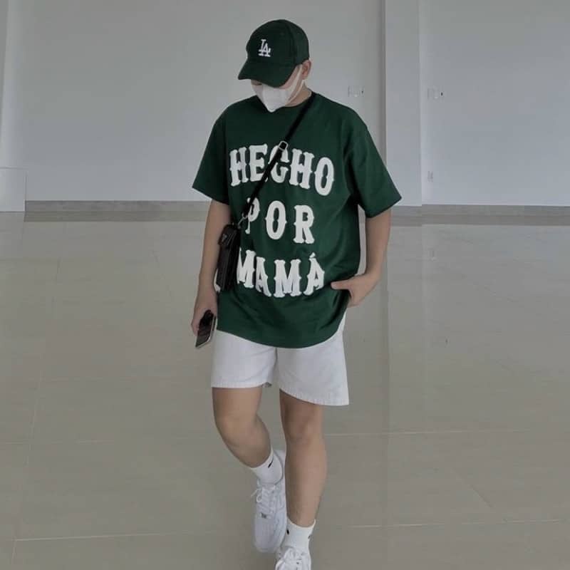 Áo Thun Tay Lỡ Unisex HECHO màu XANH LÁ/ NÂU  Nam nữ unisex Áo phông cổ tròn form rộng Jaystoree2 ❤️