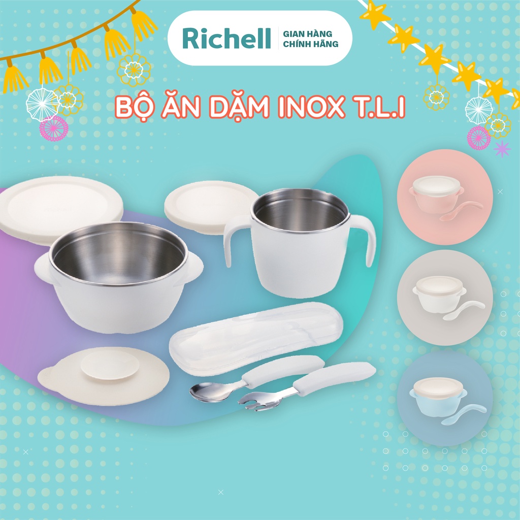 [GIẢM >65%] Bộ ăn dặm inox 2 lớp TLI Richell Nhật Bản | Baby