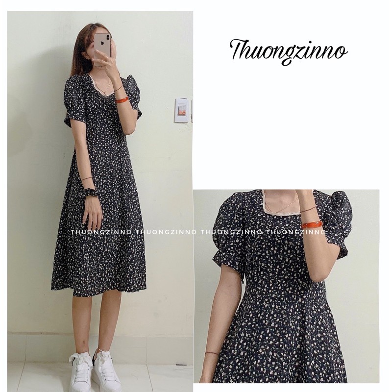 Váy hoa vintage Nàng Thơ loại đẹp dày dặn dánh dài Đầm hoa ulzzang hàng Quảng Châu | BigBuy360 - bigbuy360.vn