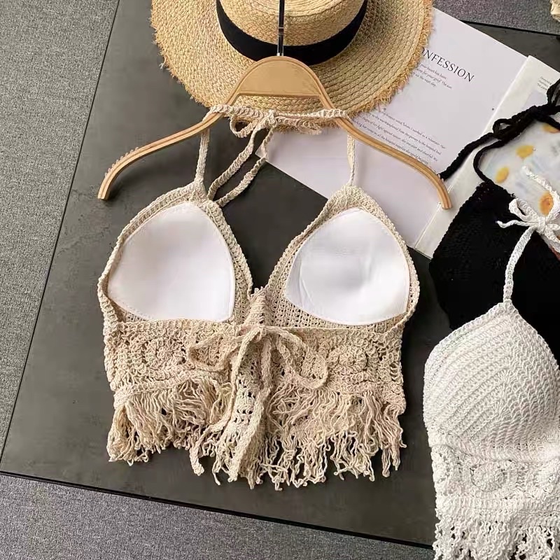 Áo bra đan móc kiểu tua rua gấu  401#