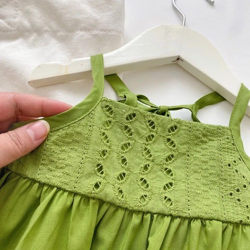 Bộ Áo Hai Dây + Quần Short Màu Trắng Phong Cách Nhật Bản Thời Trang Mùa Hè Xinh Xắn Cho Bé Gái