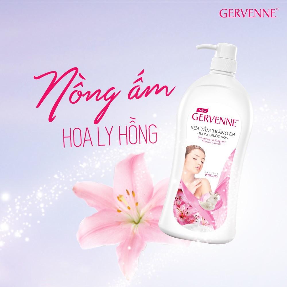 [Mã COSBDAG5 giảm 8% đơn 150k] Combo 2 Sữa tắm trắng da Gervenne Lily 900g/chai (1 Pink, 1 Purple)