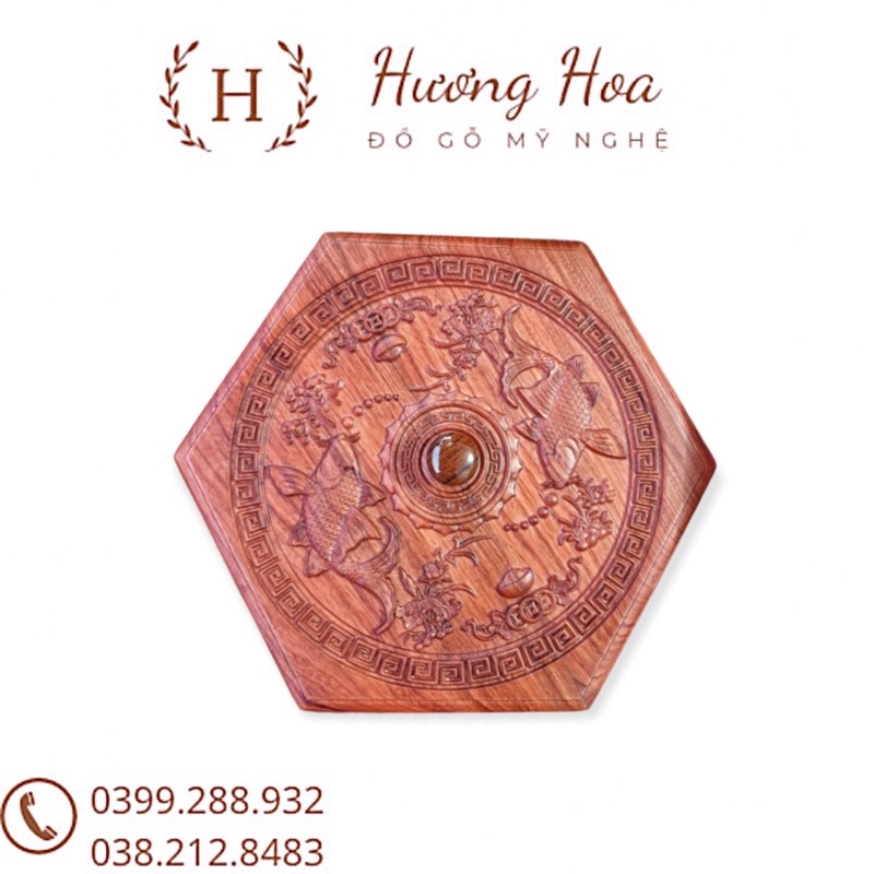 Hộp-Khay Mứt Bánh Kẹo Song Ngư Đa Giác gỗ Hương