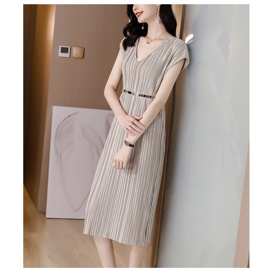 Váy Voan Cổ V Với Thiết Kế Xếp Ly, Triết Eo Kiểu Pháp Dành Cho Nữ 2021