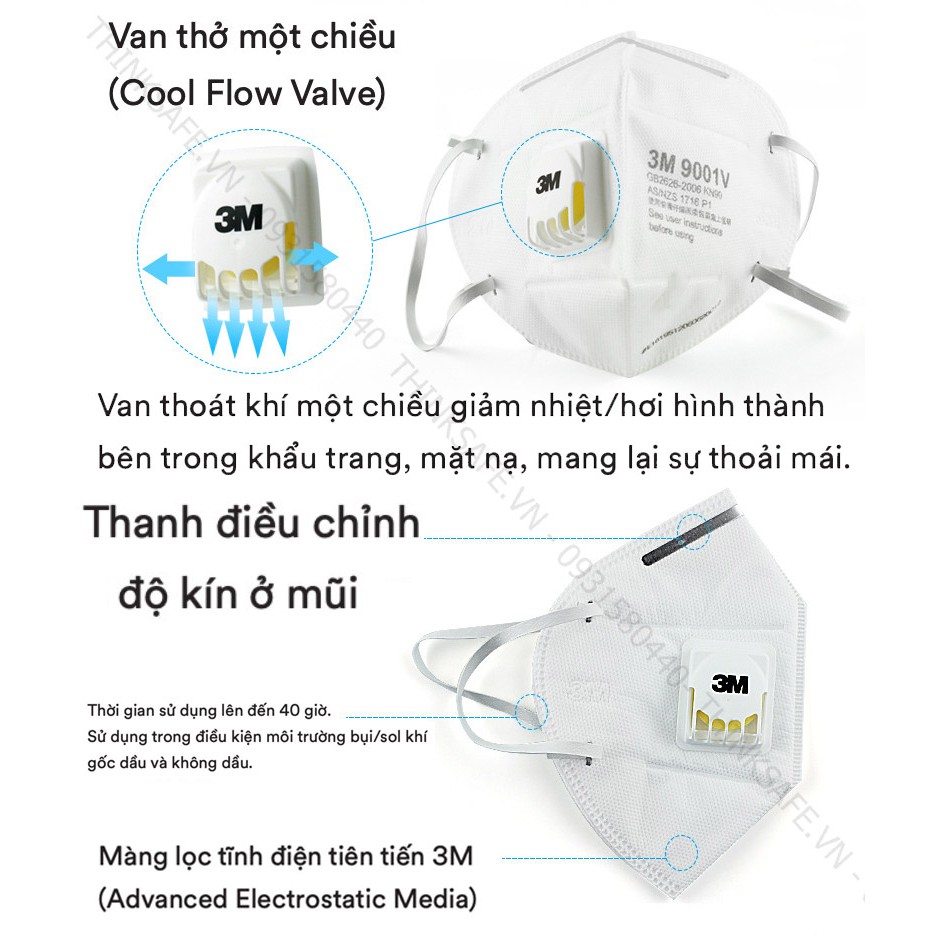 Khẩu trang y tế 3m 9001v có van lọc bụi mịn pm2.5 khẩu trang 3d chính hãng - Thinksafe | BigBuy360 - bigbuy360.vn