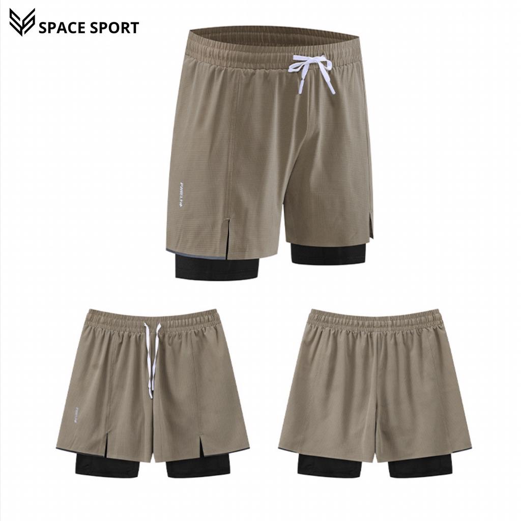 Quần Short Thể Thao Nam 2 Lớp, Quần Chạy Bộ Nam Space Co Giãn, Thoải Mái, Năng Động