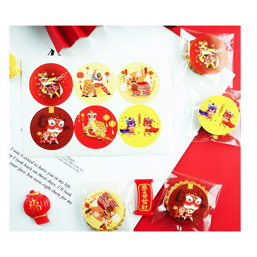 Set 6 nhãn dán chú lân, chú hổ chúc Tết size 3.8 cm
