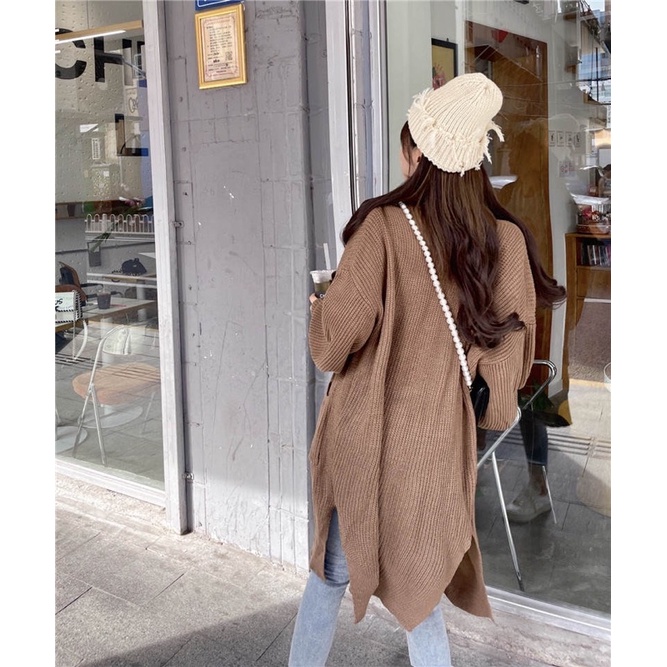 Áo len cadigan trơn dáng dài | BigBuy360 - bigbuy360.vn