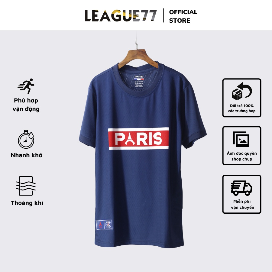 Quần áo đá banh PSG màu xanh than - bộ quần áo thể thao nam ngắn tay vải lỗ thoáng form âu Leaguestore