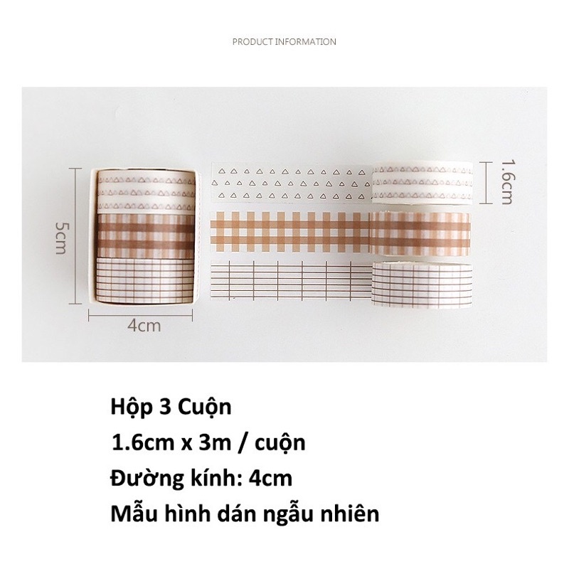 [12 mẫu] Set 3 và 5 cuộn băng dính washi tape trang trí sổ nhật ký