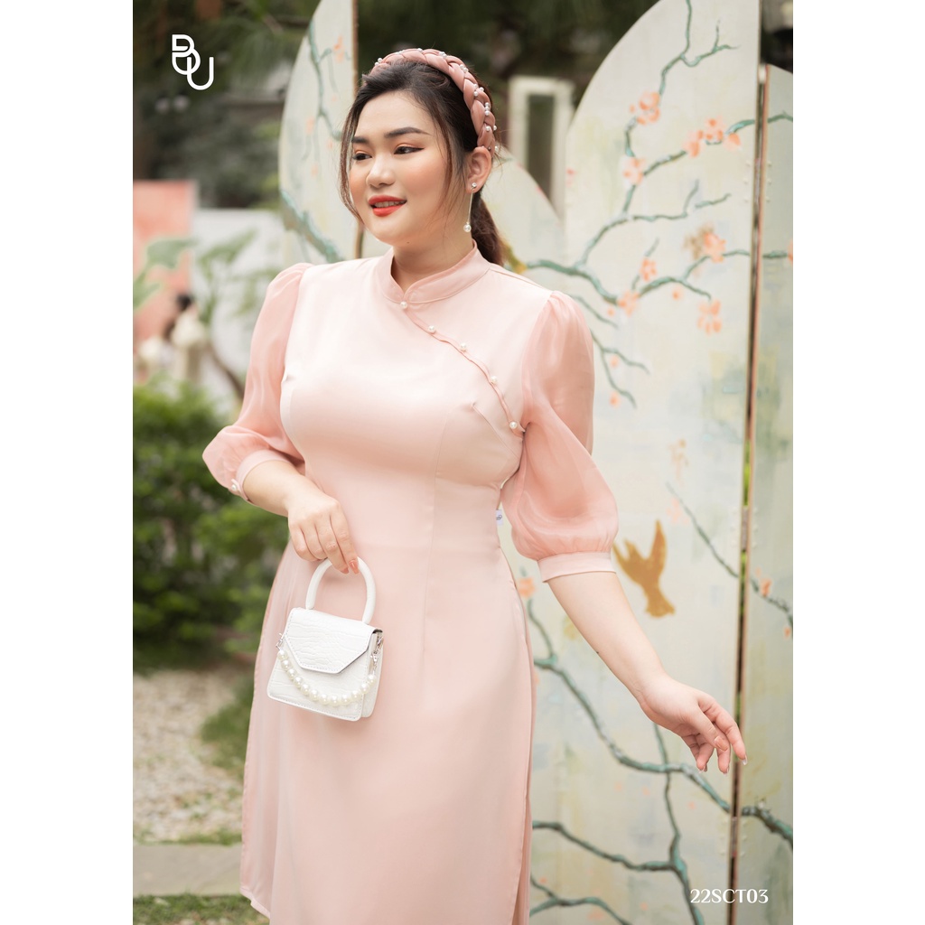 Áo dài lé ngực cúc chéo BIGSIZE  - 22SCT03 -