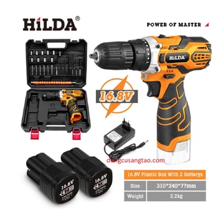 Máy bắn vít Hilda 16.8V / Máy khoan pin 16.8V (Hộp Máy + đầy đủ phụ kiện+ 2pin / 1 pin)