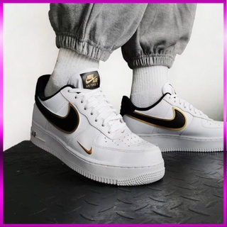 Giày thể thao nam nữ Nike AF1 Trắng móc đen vệt vàng cổ thấp - Giày sneaker Nike air force 1 Black Gold nam nữ Full Box