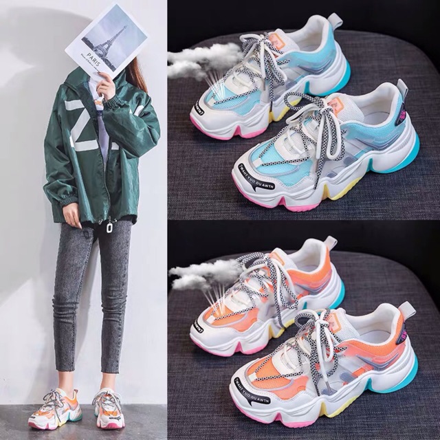 Giầy thể thao nữ độn đế sắc màu bản 2020 mã CLDB02, giầy sneaker siêu êm thấm nước