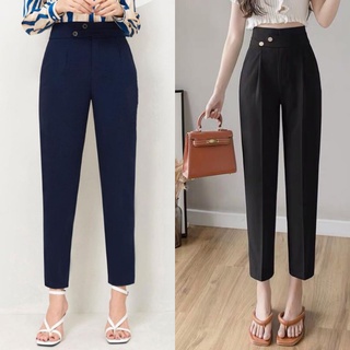 Quần baggy nữ kiểu hàng đẹp fom chuẩn quần tây nữ co giãn cạp cao phối khuy điệu