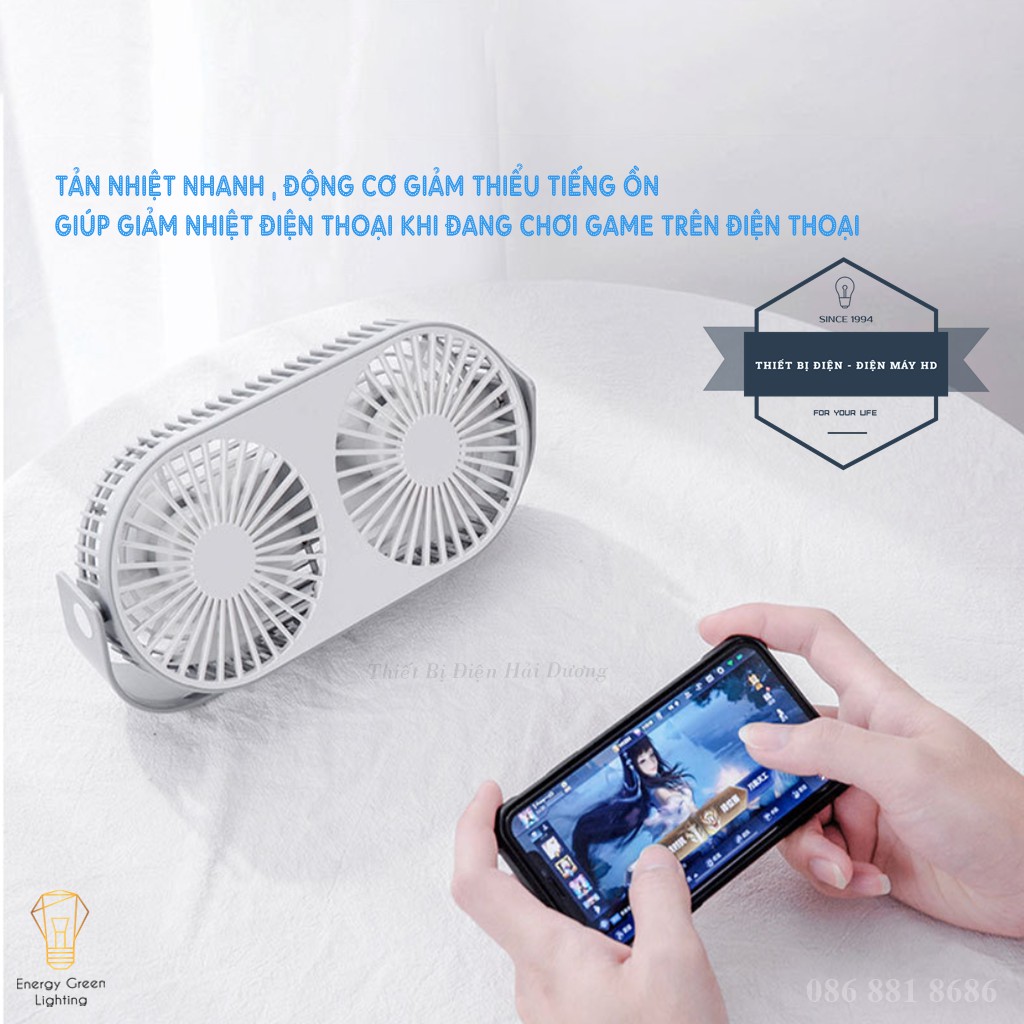 Quạt Tích Điện Couple Fan AQ20W Siêu Nhẹ - Pin Khỏe - Tích Hợp Đèn LED - Khuếch Tán Tinh Dầu - 3 Chế Độ Mát - BH 1 Năm