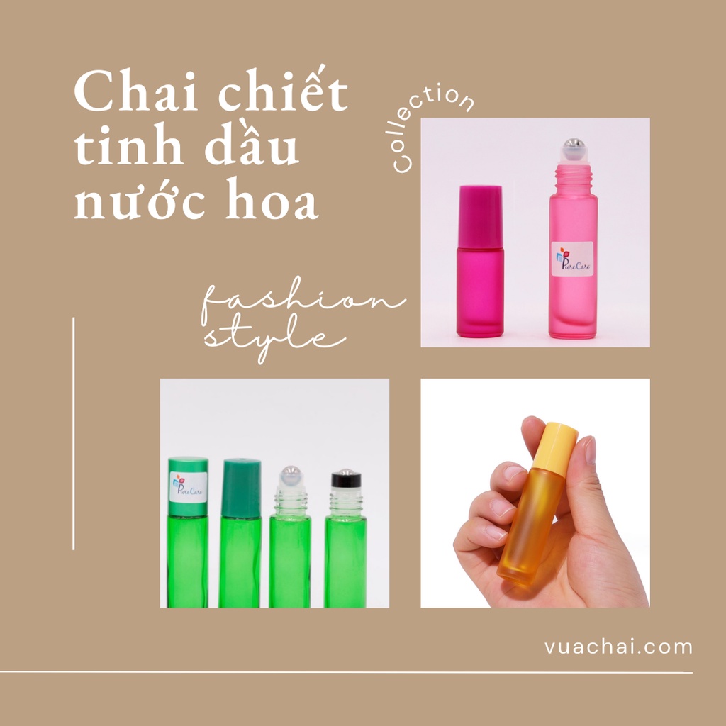 [2022] Chai Thủy tinh Bi lăn 5ml 10ml cao cấp nhiều màu Hoa văn độc đáo thép không gỉ tinh dầu nước hoa
