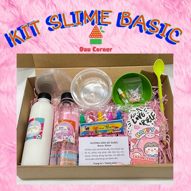 Bộ kit SLIME BASIC LỚN Dâu Corner tặng kèm hương + hướng dẫn - Slime an toàn