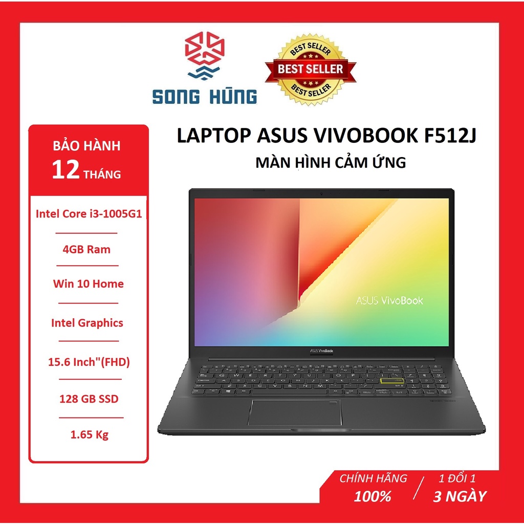 Laptop Asus VivoBook F512J i3 1005G1/ RAM 4GB/SSD 128 GB/15.6 inch/cảm ứng/Win10- Nhập khẩu chính hãng - BẢO HÀNH 12 TH