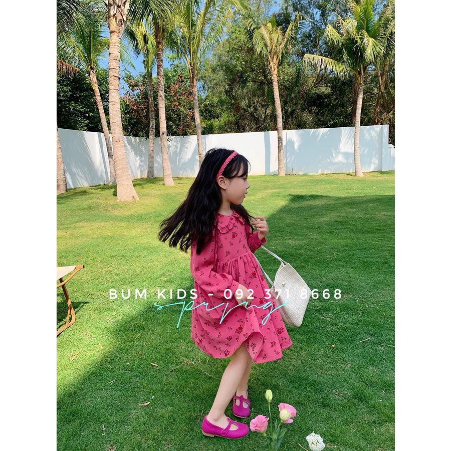 Váy thu đông hoa nhí hồng cho bé gái từ 8-35kg cao cấp T03