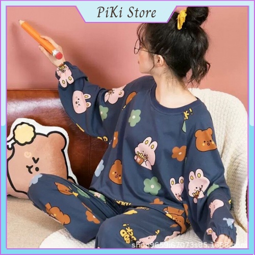Bộ Đồ Ngủ Nữ Pijama Dài Tay Cổ Tròn Mặc Nhà | BigBuy360 - bigbuy360.vn
