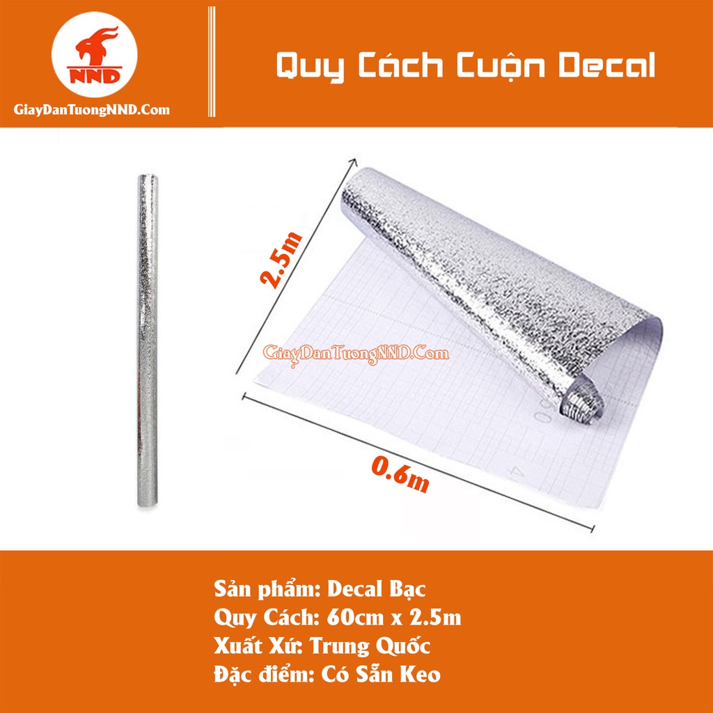 Decal Bạc Dán Bếp cách nhiệt chống dầu mỡ kích thước 0.6 x 2.5m