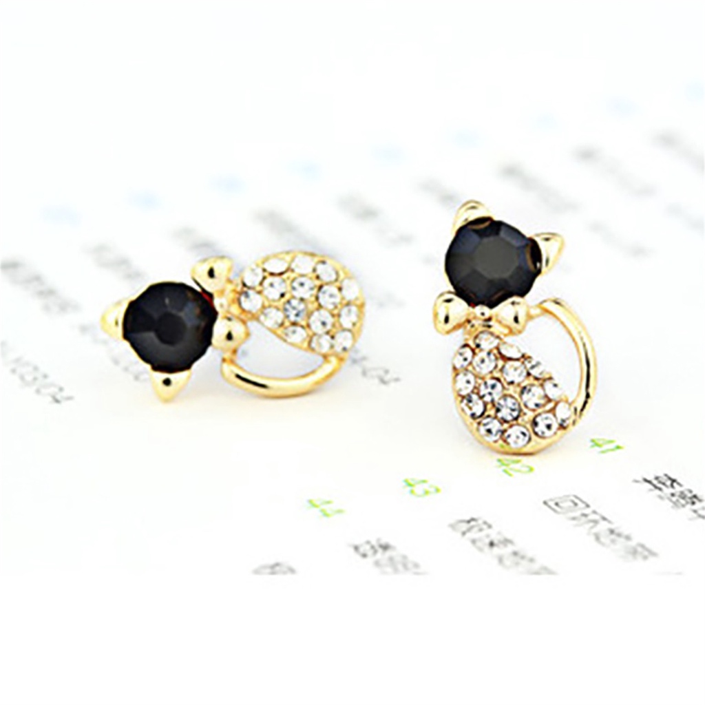 Đôi khuyên tai thời trang đính đá nhân tạo thiết kế hình mèo độc đáo