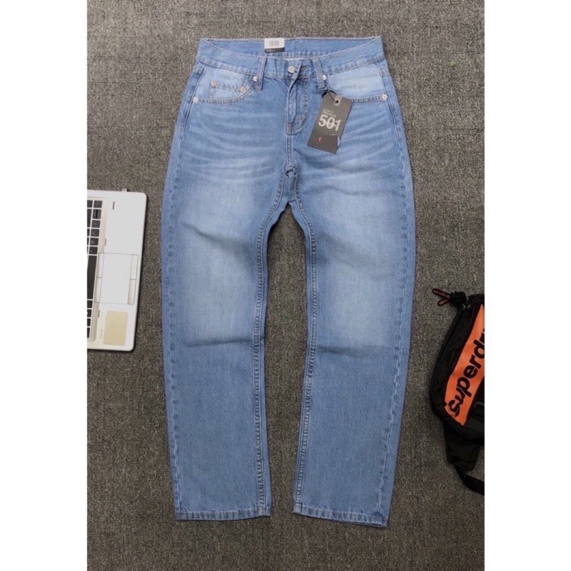 Quần jean nam ống suông 501 2 màu jean cotton không co giản
