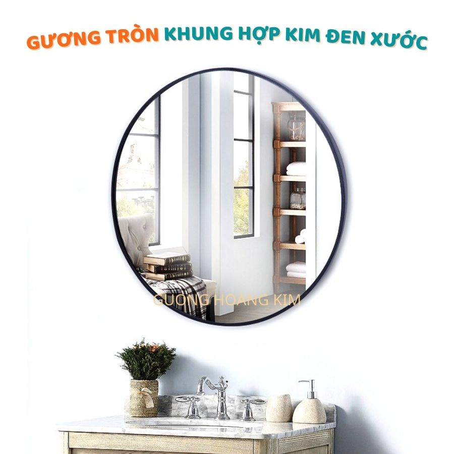 Gương treo tường khung nhôm xước, gương tròn trang trí phòng khách, kích thước D60cm MIRRORTOCTOC