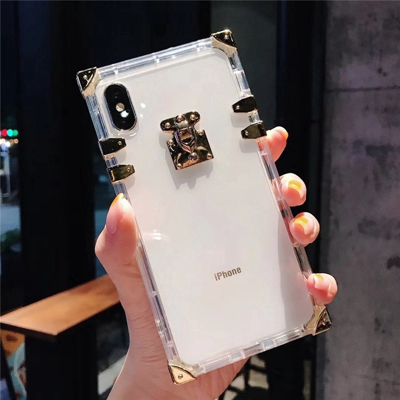 Ốp lưng hình vuông chống sốc đính họa tiết 3D thời trang cho iPhone 6 6S 7 8 Plus XS Max XR