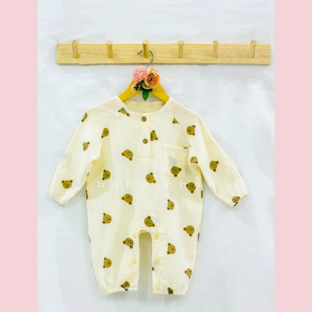 Đồ bộ dài tay cho bé sơ sinh kèm mũ từ 3 tháng đến 2 tuổi nhiều họa tiết chất liệu muslin mềm mịn BABY112.VN