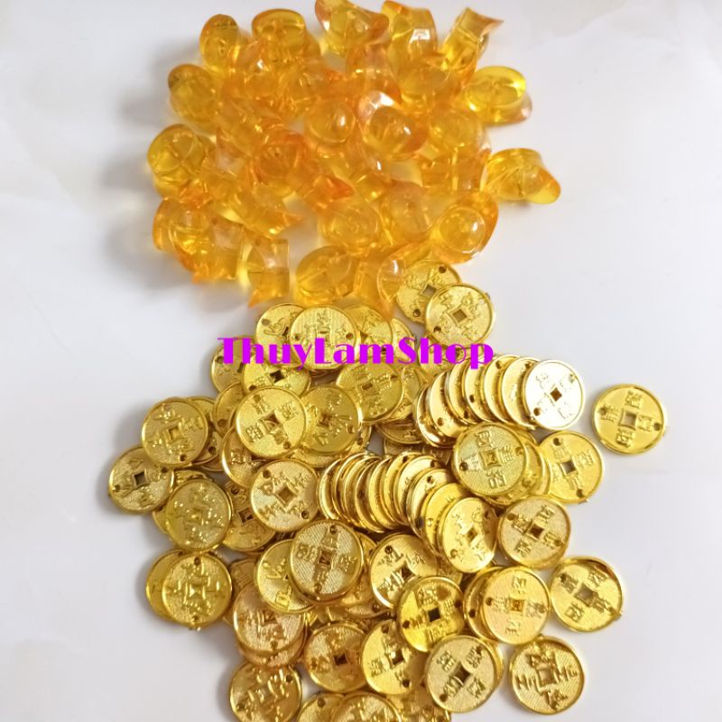 Đồng xu, hoa, lá, hạt châu, thỏi vàng thiếc vàng làm cây cành vàng lá ngọc