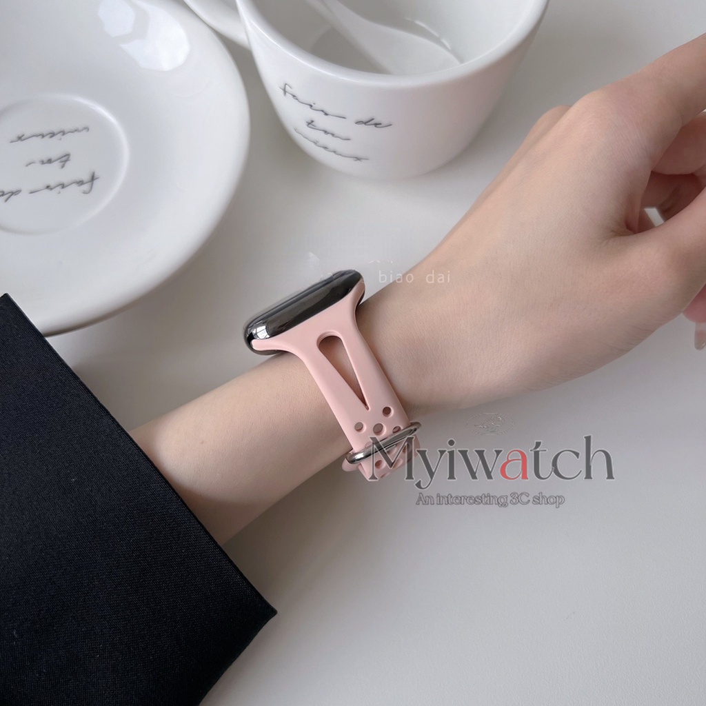 Dây Đeo Đồng Hồ Bằng Silicone Mềm Khóa Kim Loại Thoáng Khí Cho iwatch series 8 7 6 5 SE 4 3 2 45mm 41mm 44mm 40mm 38mm 42mm