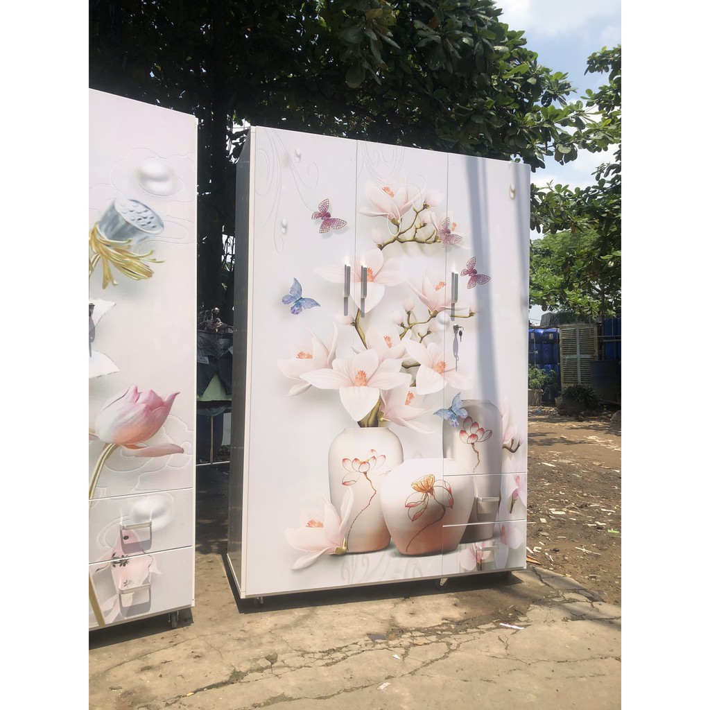Tủ nhựa 3 cánh 2 ngăn kéo ngang 1m24 cao 1m85 sâu 47cm TN302 có in hình theo yêu cầu | BigBuy360 - bigbuy360.vn