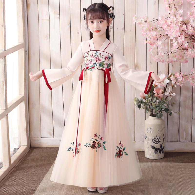 Đầm Hán Phục Tay Dài Chất Chiffon Phong Cách Cổ Điển Thời Trang Mùa Xuân Xinh Xắn Cho Bé Gái 08