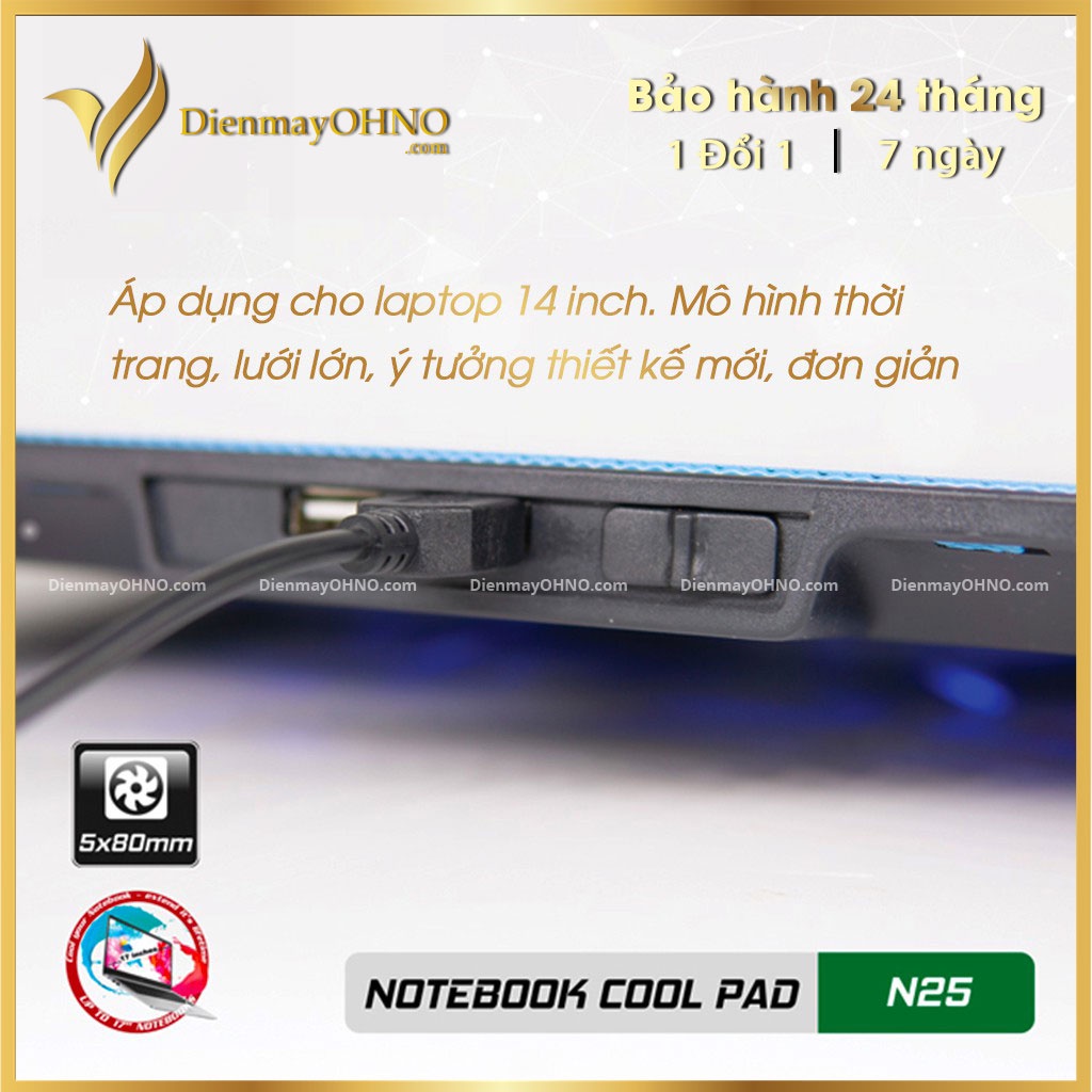 Đế Quạt Tản Nhiệt Laptop Gaming N25 Quạt 5 Fan Tản Nhiệt VSP Cooler Cho Laptop - OHNO VIỆT NAM