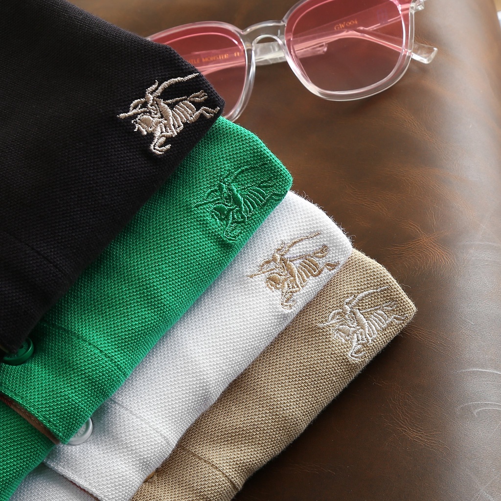 Áo Thun Nam Có Cổ Đen Polo LOGO Kị Sĩ 5 MÀU Form SlimFit Vải Dệt Kim Cao Cấp Sang Trọng - POBB2