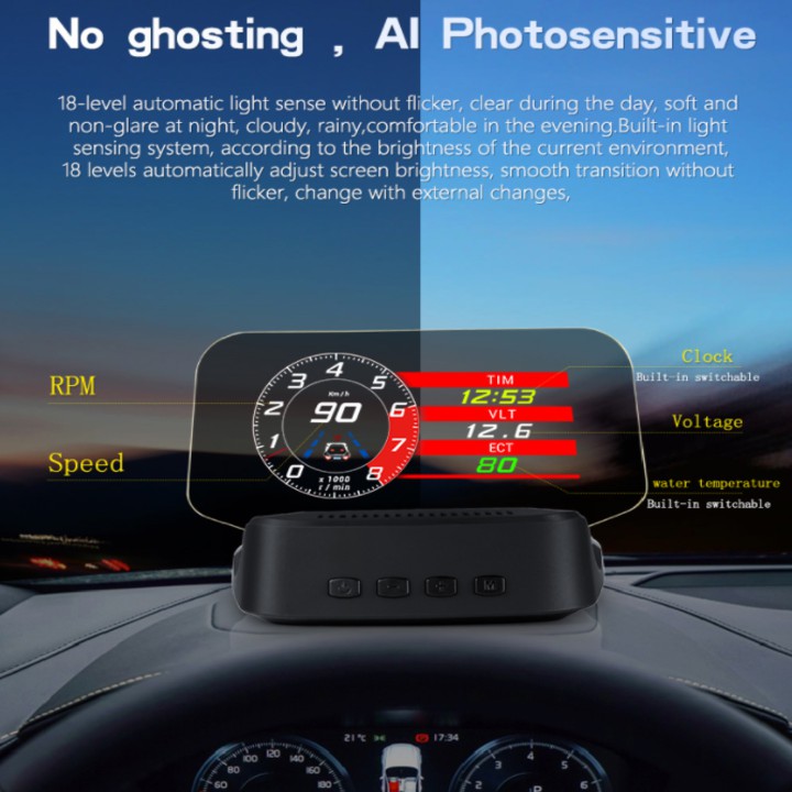 Bộ HUD hiển thị tốc độ và bản đồ trên kính lái xe ô tô. Thương hiệu cao cấp Wiiyii - C2:  Màn hình LCD 5 inch