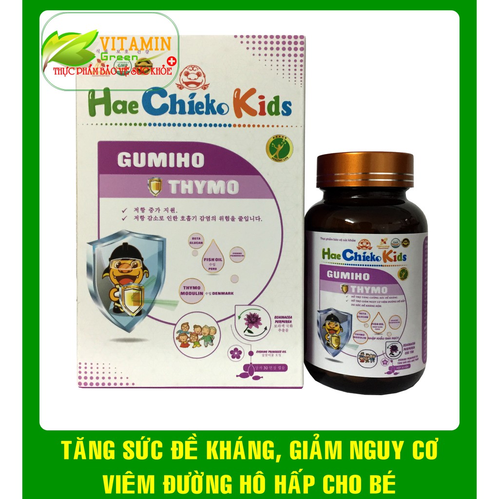 TĂNG SỨC ĐỀ KHÁNG CHO BÉ, GIẢM NGUY CƠ VIÊM ĐƯƠNG HÔ HẤP HeaChieko Kids GUMIHO THYMO (30 viên)