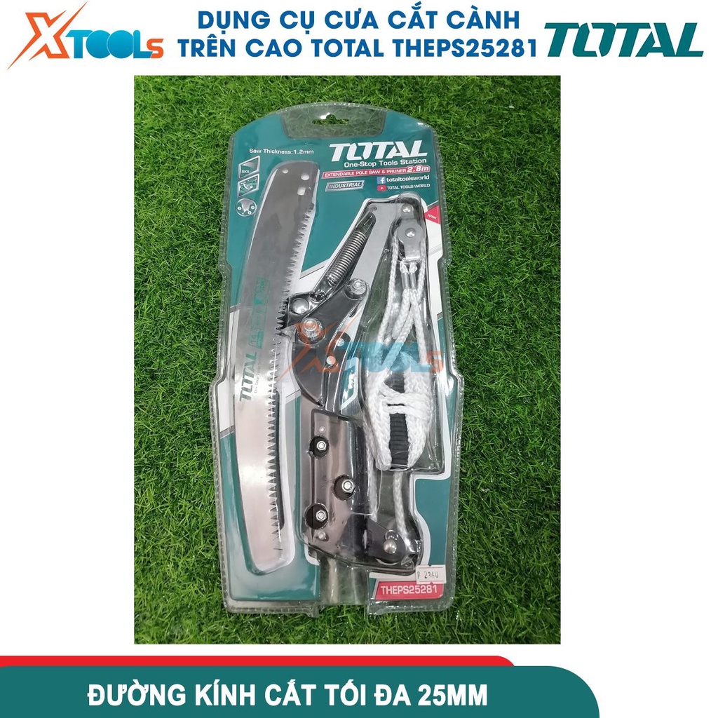 Cưa kéo cắt tỉa cây cảnh trên cao TOTAL THEPS25281 2.8m sơn phủ Teflon chống rỉ sét siêu bén, kéo cắt -CHÍNH HÃNG-XTOOLS